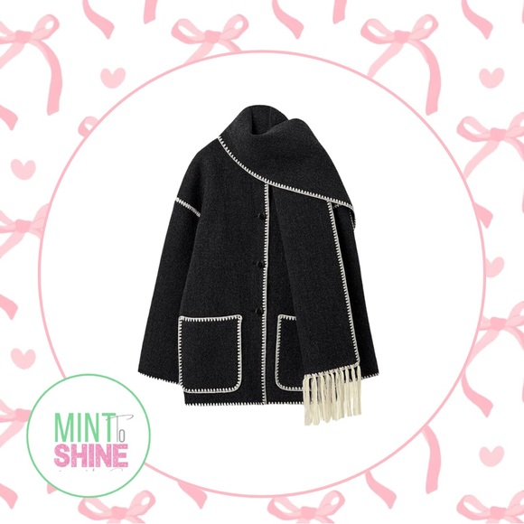 Commense Jackets & Blazers - 515.  🎀COMMENCE~OVERSIZED~Whipstitched Contrast Trim Jacket With Matching Scarf